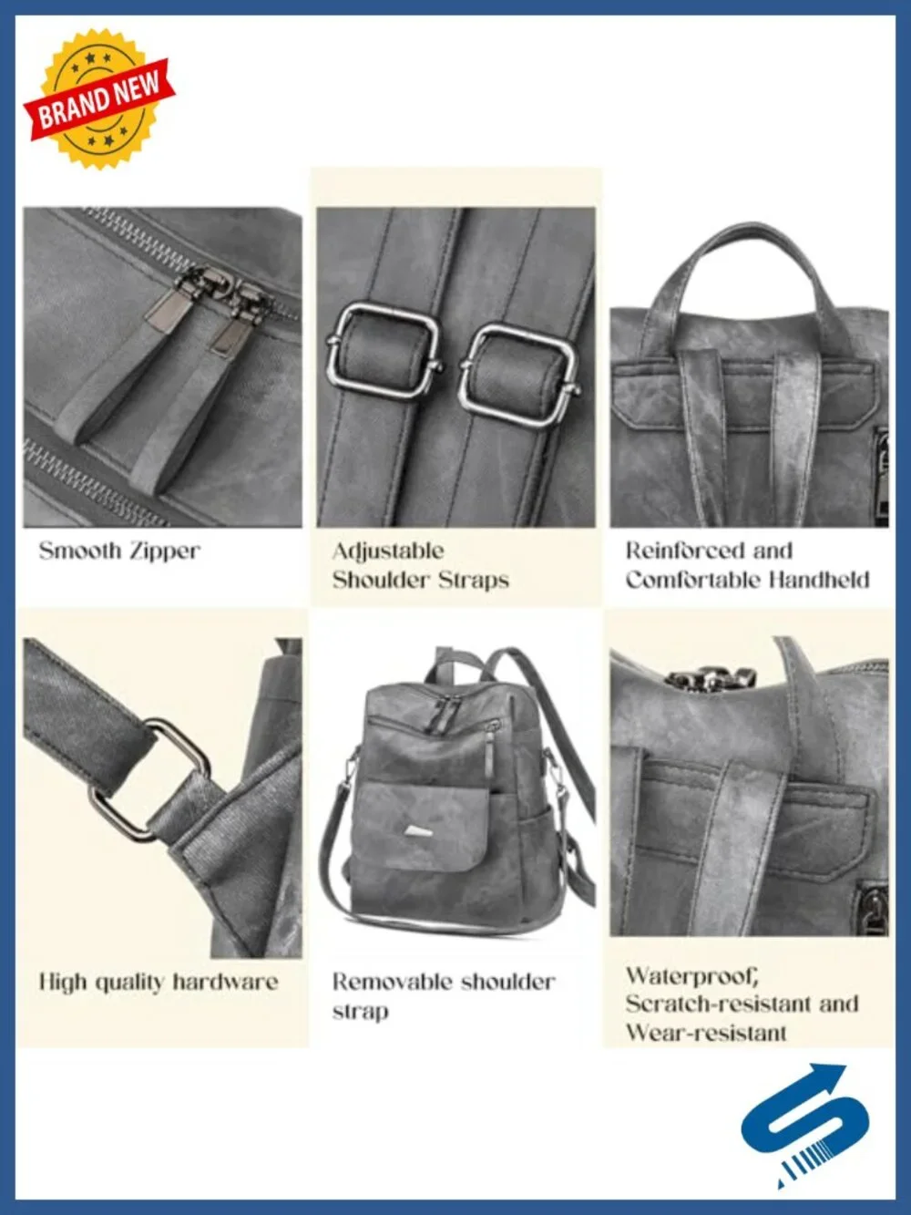 Women's Small Leather Backpack Purse Anti-theft Waterproof 3-in-1 Convertible